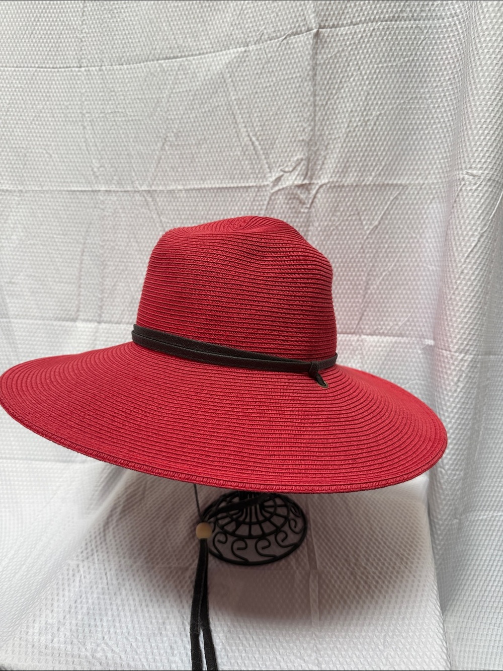 San Diego Hat Co Red Wide Brim Paper Braid Sun Hat with Chin Cord